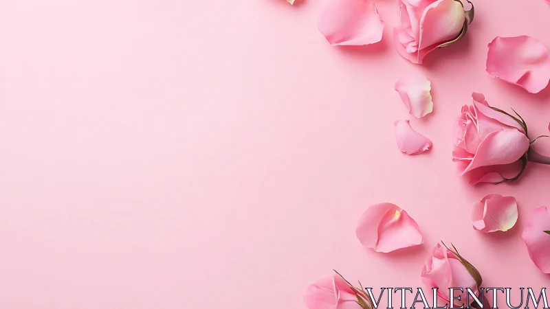 Pink Rose Petals on Soft Blush Background.