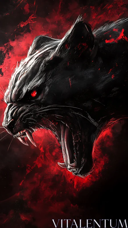 Snarling black panther head erupts against burning red void
