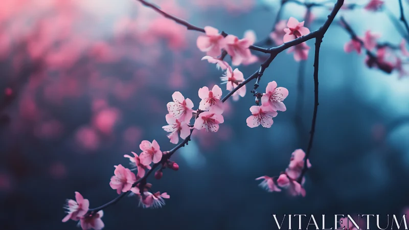 Delicate cherry blossoms blooming on dark branches