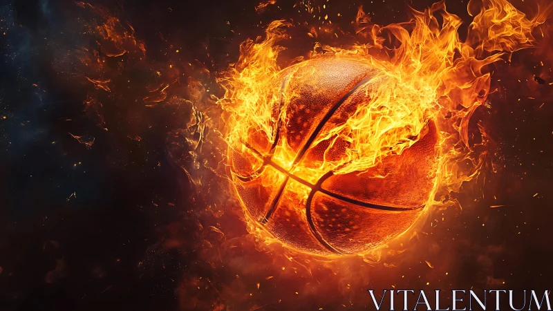 Incandescent basketball engulfed in dynamic flame motion.