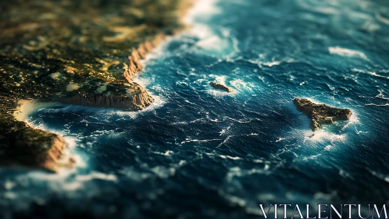 Volcanic Coastal Archipelago with Teal Ocean Currents.