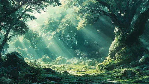Emerald Cathedral Where Sunlight Choreographs Through Ancient Woodland
