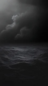 Storm-lit midnight ocean under brooding cumulonimbus sky.
