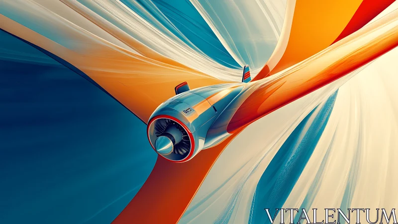 Sleek turbine aircraft cuts through abstract color currents