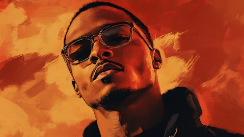 Digital portrait shows man in glasses against textured orange