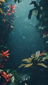 Lush jungle corridor sinks into misty teal twilight calm