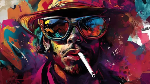 Neon-lit portrait fuses street style with abstract chaos.