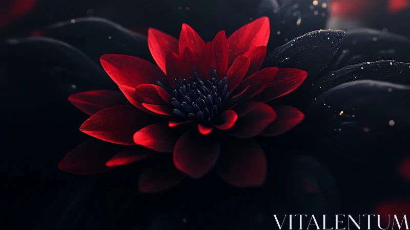 Dark background emphasizes single red flower in sharp focus