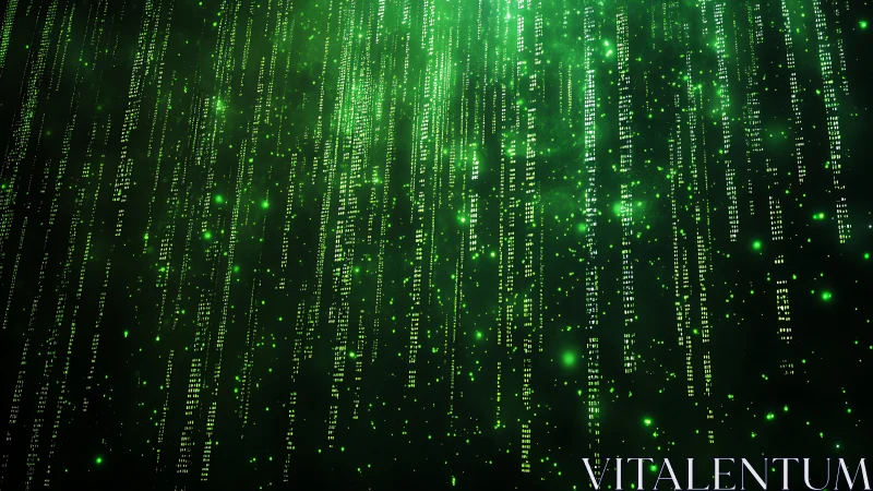 Glowing green digital rain renders cascading matrix code field