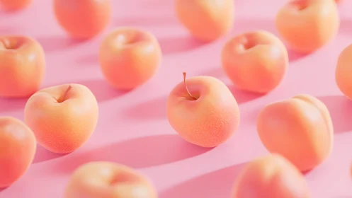 Soft pastel peaches on pink background, minimalistic style.