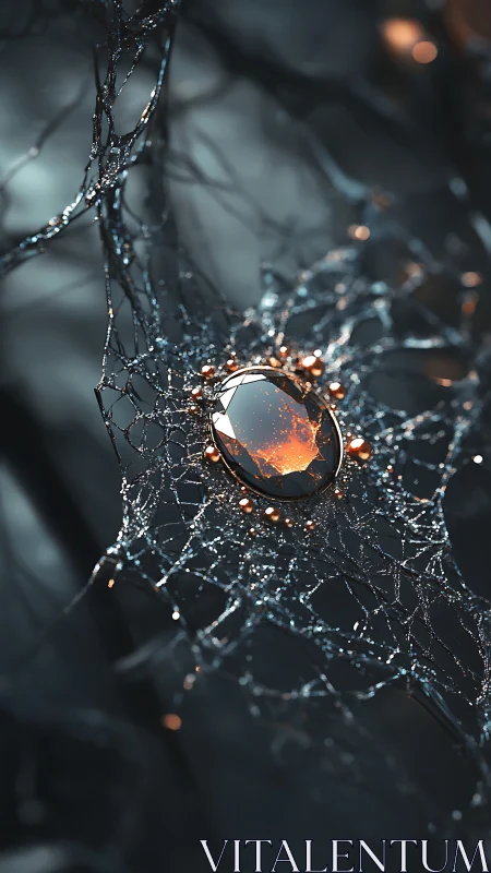 Emberheart jewel tangled in a midnight spider lattice.