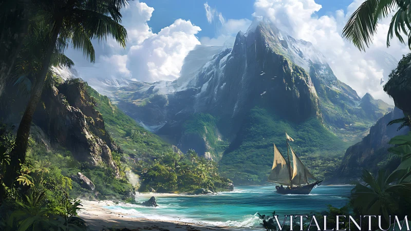 Mountain Valley Harbor with Sailing Vessel