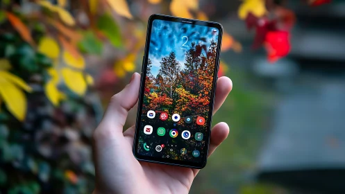 Modern Phone in Fall: A Window to Digital Connection.