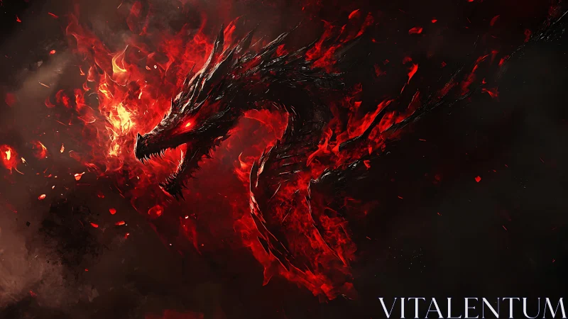 Emberborne dragon erupts from swirling inferno and shadow.