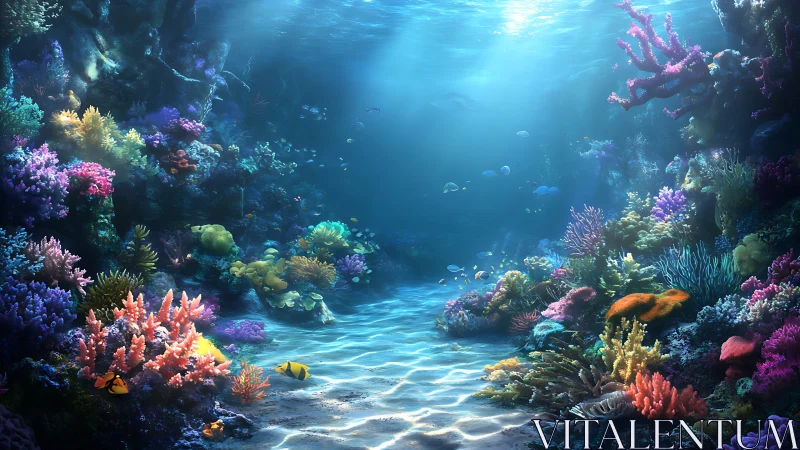 Sunlit coral cathedral where rainbow reefs softly shimmer.