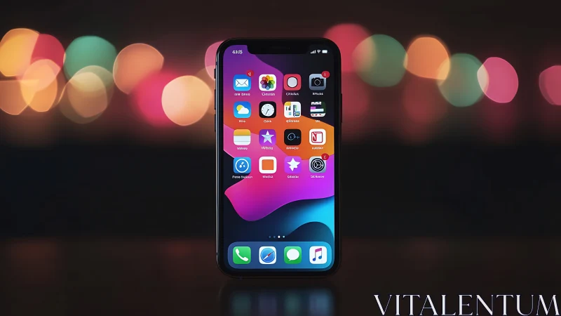 iPhone Home Screen Display with Vibrant Gradient Wallpaper Background