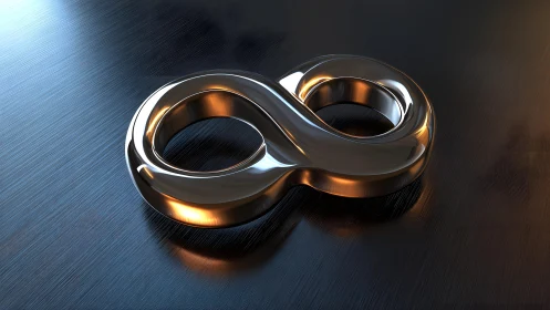 Shiny Metallic Infinity Symbol on Brushed Steel Surface.