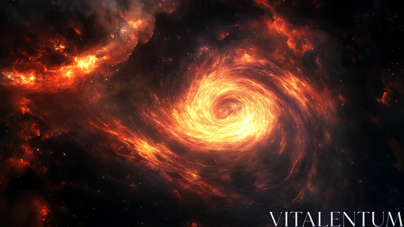 Fiery cosmic vortex swirling through deep space storm.