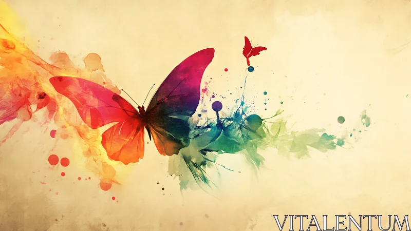 Watercolor butterfly burst over warm abstract canvas.