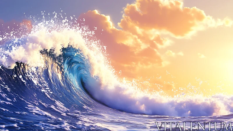 Sunrise wave roaring beneath sherbet painted clouds.