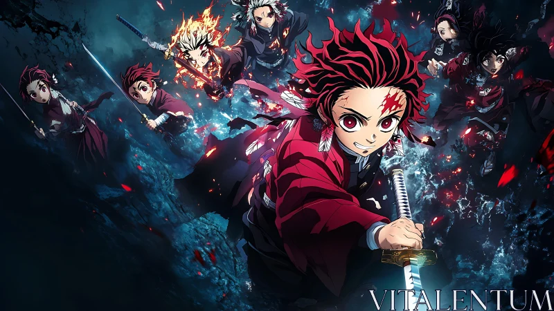 Dynamic anime sword formation in high-impact motion framing.