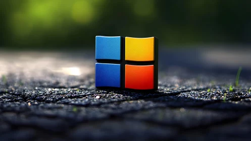 Vibrant Windows Logo on Wet Pavement, Realistic 3D Render.