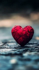 Cracked Red Heart Stone on Wet Surface.
