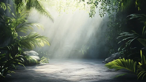 Mystical jungle sanctuary bathed in ethereal light