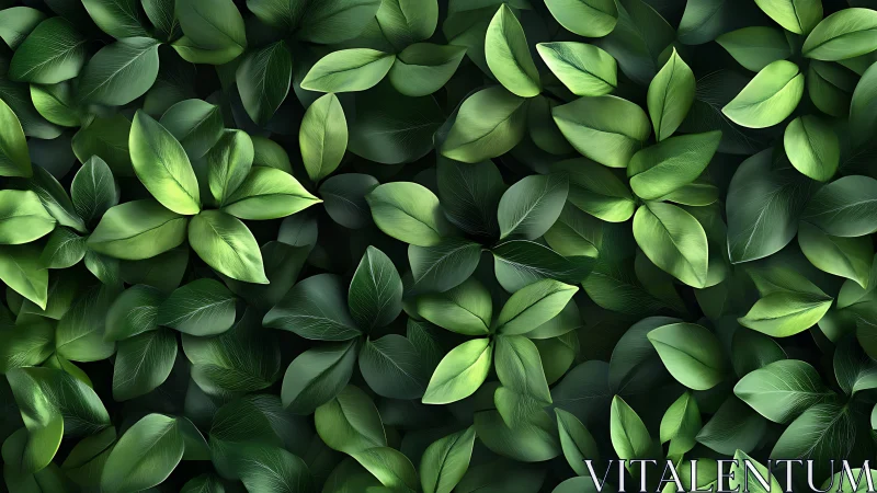 Dense overlapping green leaves form uniform digital foliage
