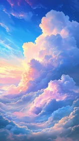 Dreamy pastel clouds glowing in a serene sunrise sky.