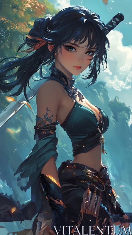 Dynamic fantasy warrior portrait in vivid digital painting style.