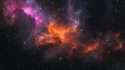 Bioluminescent nebula cloud arcs through dense starfield
