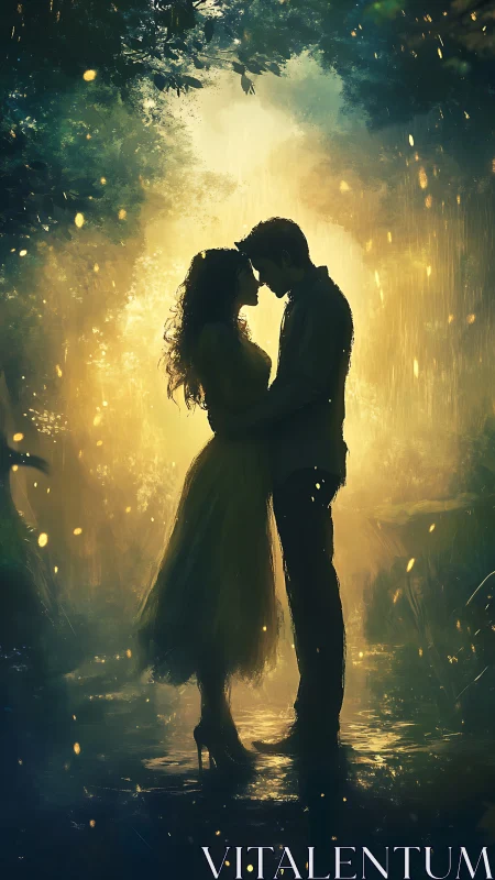 Silhouetted Couple Kissing in Golden Light