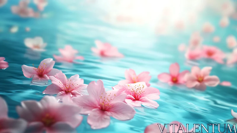 Pink Flowers Floating on Turquoise Water Surface