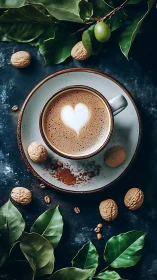 Coffee Cup with Latte Art and Botanical Arrangement