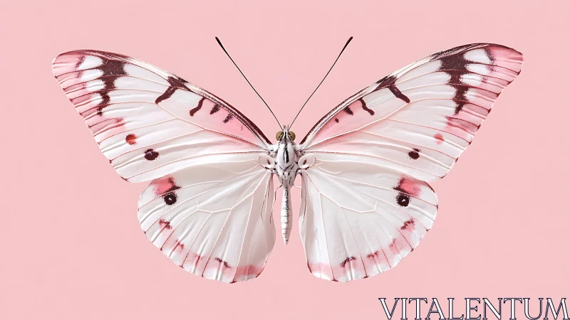 White butterfly with pink accents on solid pastel backdrop.
