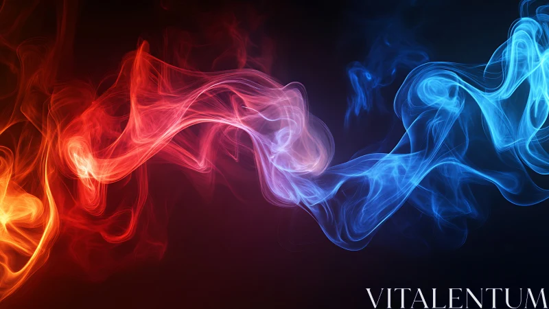 Bilateral red and blue volumetric smoke streams in dynamic collision
