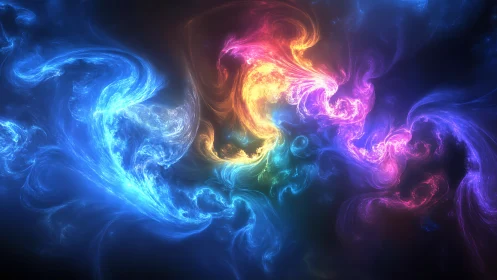 Multicolor nebular energy flows with swirling plasma filaments