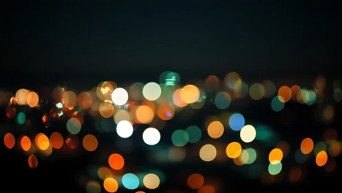 Defocused nocturnal city bokeh in chromatic circles cluster.