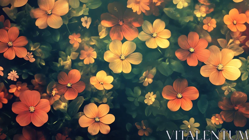 Garden's Warm Whisper: Where Coral Blooms Dance Across Emerald Dreams