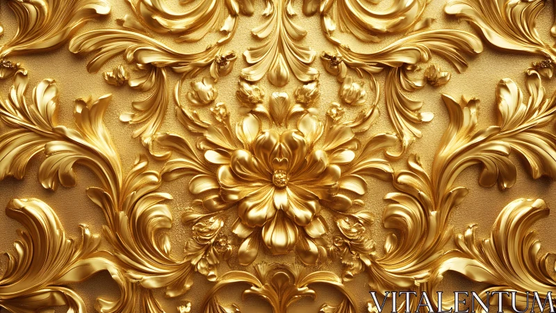 Ornate golden floral relief pattern in luxurious baroque style.