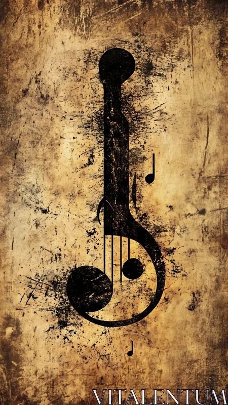 Grunge music note silhouette on distressed vintage background.