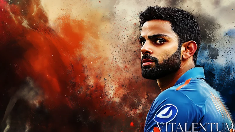 Male cricket player rendered in sharp digital portrait
