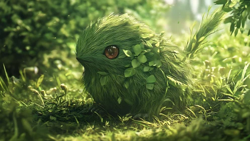 Gentle mossy forest creature pausing in dappled sunlight.