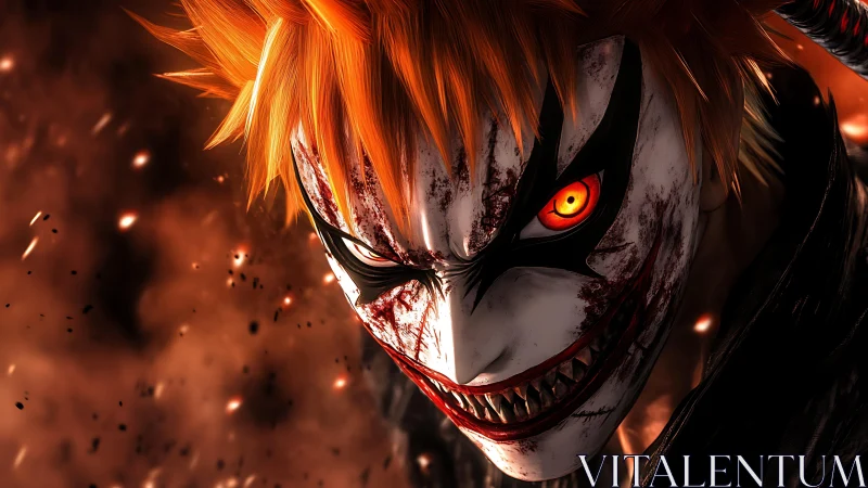 Fiery demon grin carves a burning path through darkness