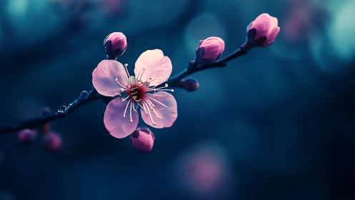 Delicate Pink Blossoms Against Deep Teal Backdrop.