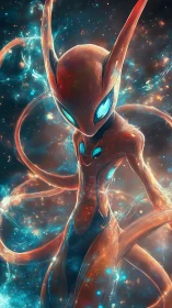 Bioluminescent astral entity with tendrils in nebular void