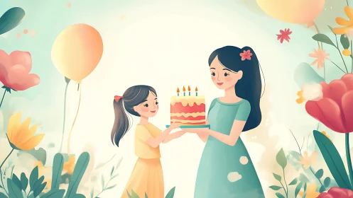 A Mother's Joy: Birthday Cake Celebration with Daughter in Bloom.