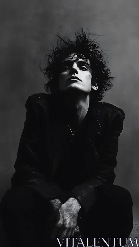 Moody monochrome portrait of a thoughtful rebel soul.
