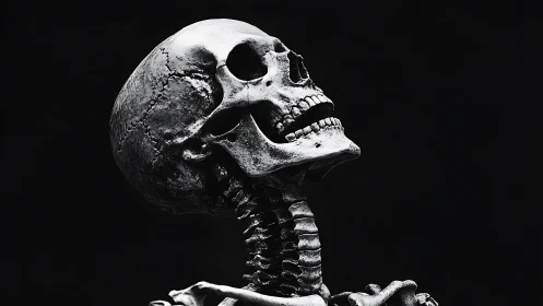 High-contrast skeletal portrait isolates cranial structure sharply